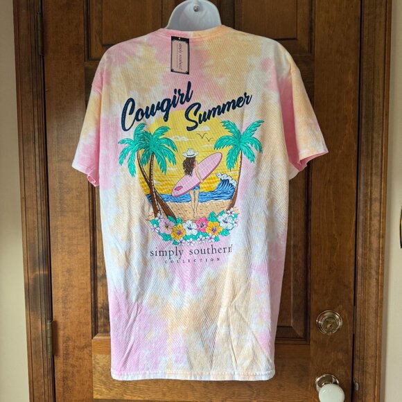 NWT Simply Southern Pink/Orange Tie Dyed "Cowgirl Summer" Short Sleeve Tee Large - Picture 9 of 13